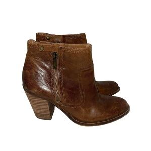 Lucky Brand Women's Ankle Boots Size 7M Brown Leather Sides Zip Block Heel